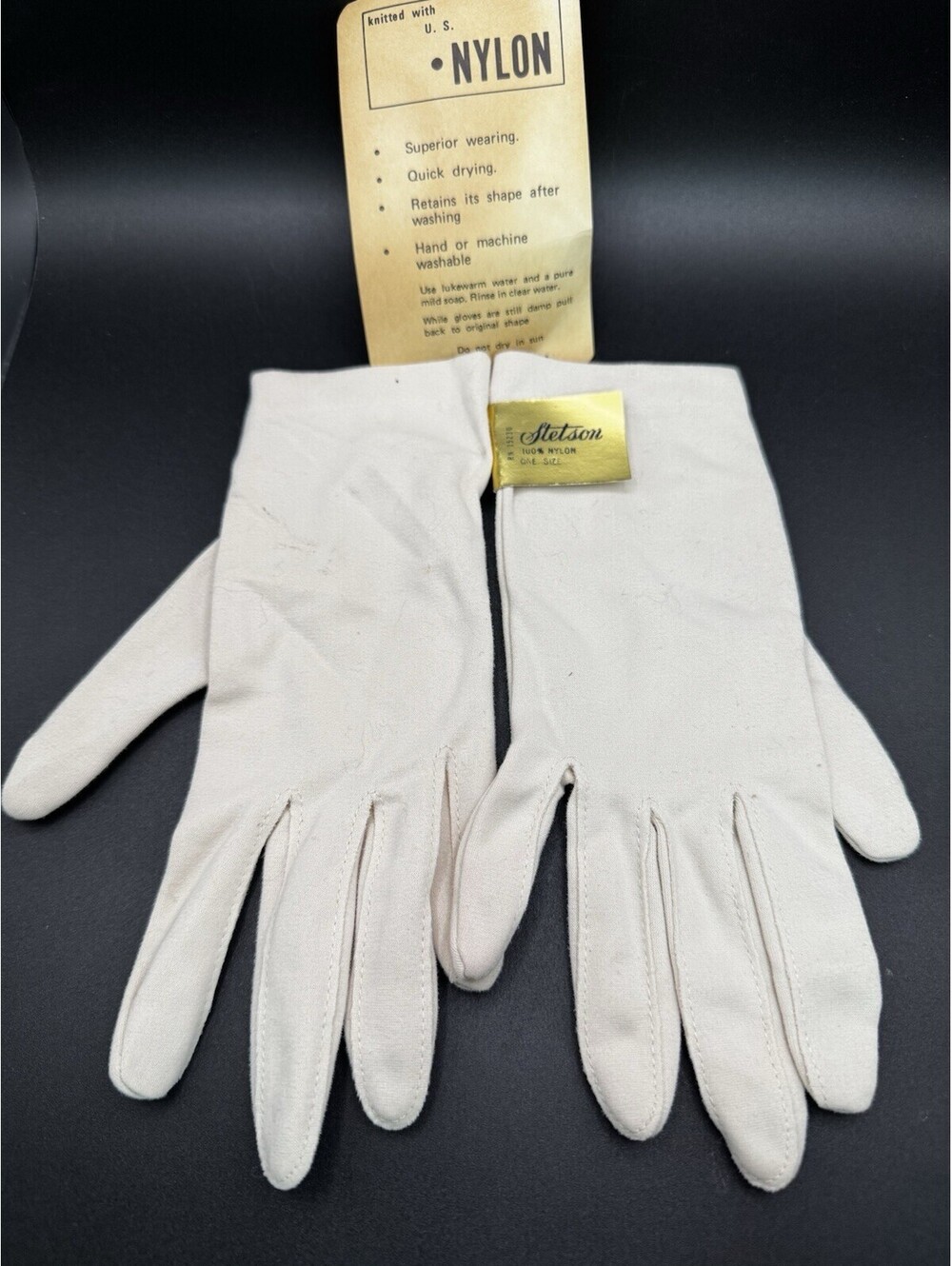 Vintage Stetson Nylon Gloves - New Old Stock - Cream Color One Size
